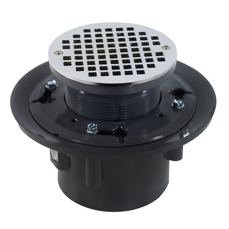 Jones Stephens 2in. x 3in. Heavy Duty PVC Drain Base with 3-1/2in. Plastic Spud and 6in. Chrome Plated Strainer D49047
